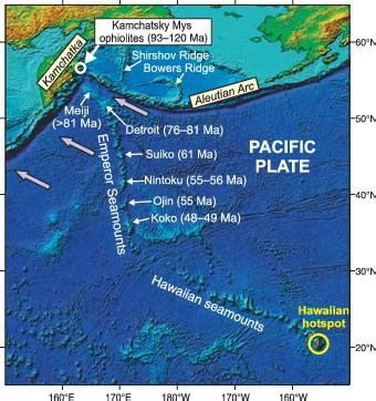 Hawaiian-Emperor Seamount Chain in northwestern Pacifi c, produced by ...