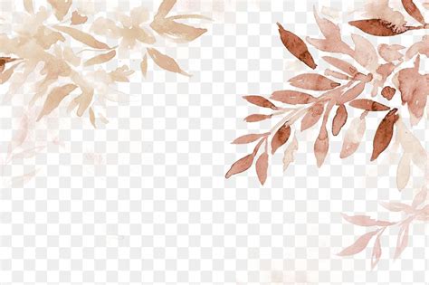 Autumn png floral border background in brown with leaf watercolor ...