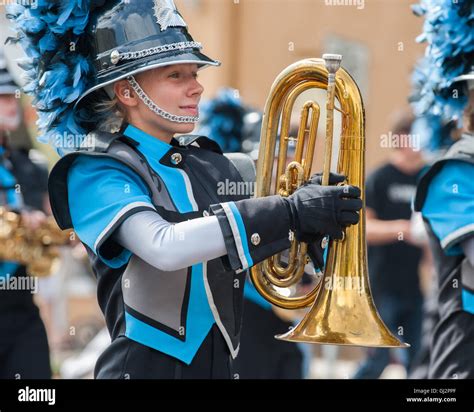 Baritone player marching in the parade Stock Photo - Alamy