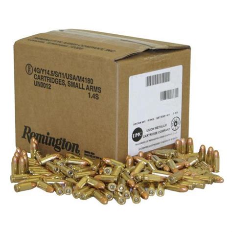 Remington, 9mm Luger, FMC, 115 Grain, 1,000 Rounds, Loose Bulk - 675686 ...