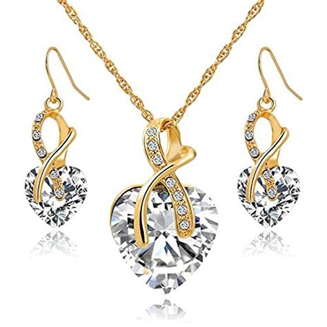 Gift! Gold Plated Jewelry Sets For Women Crystal Heart Necklace ...