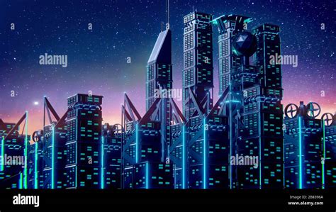 Abstract Futuristic City 3d render, Digital Cityscape background. city ...