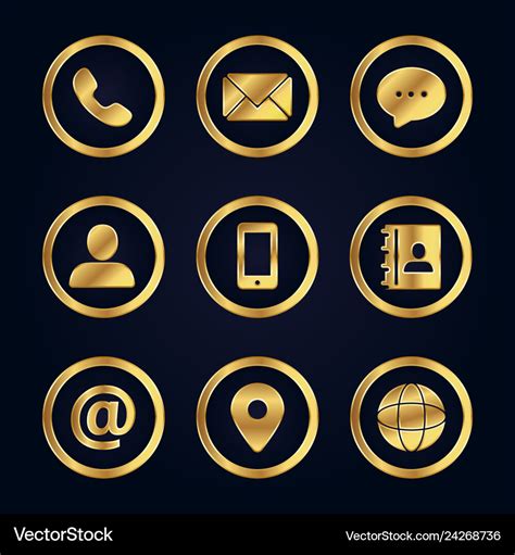 Set of gold business contact icons Royalty Free Vector Image