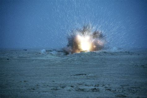 An Iraqi tank explodes after an attack by the 1ST United Kingdom ...