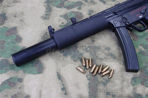 Submachine Gun MP5 With Silencer Stock Photo - Image of handgun ...