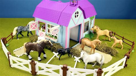 Horse Stable Barn Playset For Kids - Animals Toys Video - YouTube