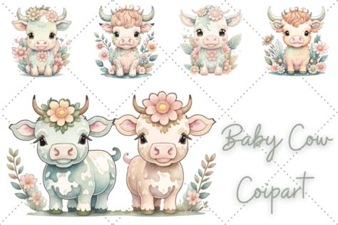 Floral Baby Cow Clipart Bundle Graphic by YnovaArt · Creative Fabrica