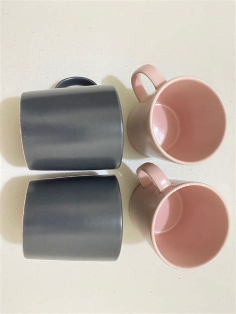 IKEA Dinera coffee mugs black and pink set of 4, Furniture & Home ...