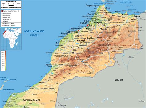 Large detailed physical map of Morocco with roads, cities and airports ...