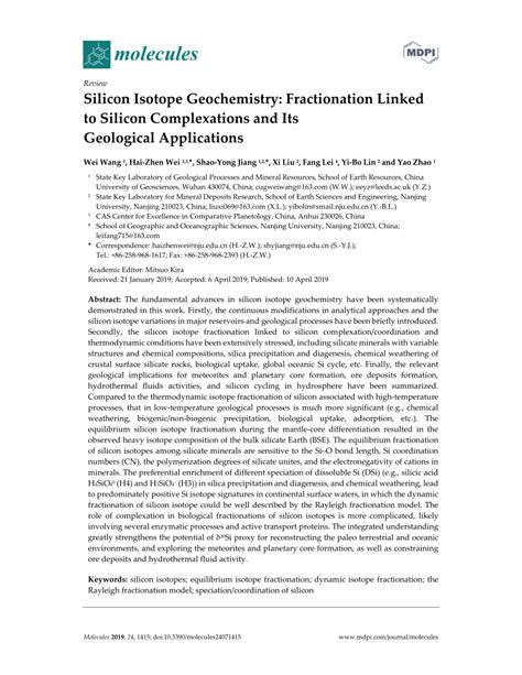 (PDF) Silicon Isotope Geochemistry: Fractionation Linked to Silicon ...