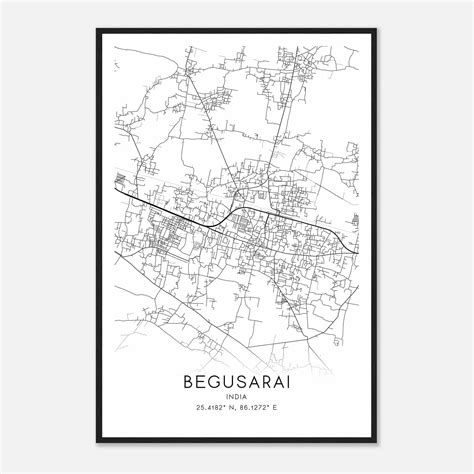 Begusarai India Map Poster, Begusarai City Road Wall Art Print - Custom ...