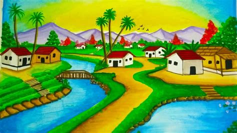 Beautiful Village Drawing Scenery - Beautiful village scenery drawing ...