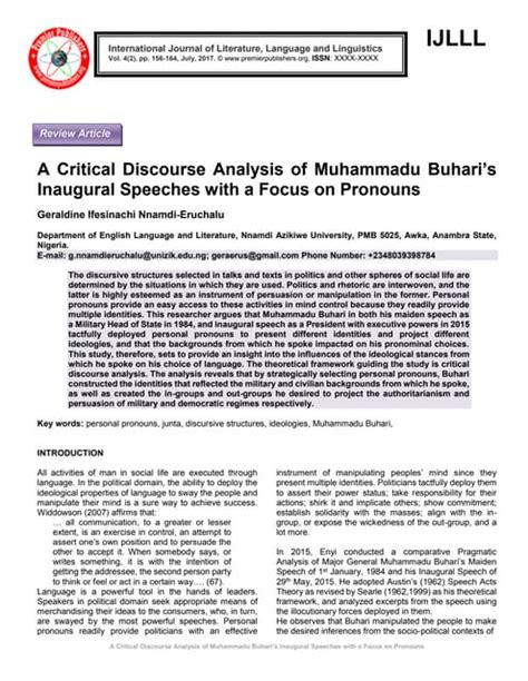 A Critical Discourse Analysis of Muhammadu Buhari’s Inaugural Speeches ...