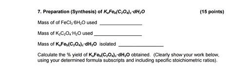 Mass of of FeCI_3 6H_2O used_____________Mass of | Chegg.com | Chegg.com