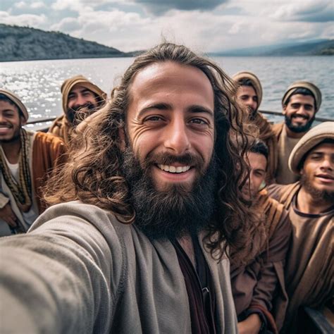 Premium AI Image | Jesus taking selfie with the disciples on the Sea of ...