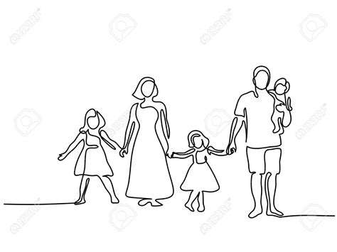 Continuous line drawing. Happy family with three children. Stock Vector ...