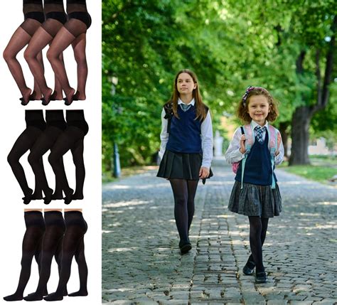 Girl's Black Back To School Classic Tights 3 PACK 20 60 80 100 Den 9-16 ...