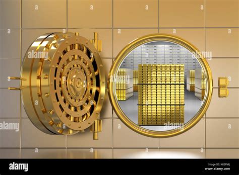 3d rendering golden bank vault opened with bullion inside Stock Photo ...