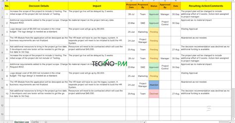 Decision Log Excel Template Download | Project Management Templates