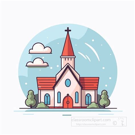 Religion Outline Clipart-cartoon church with a steeple and a red roof ...