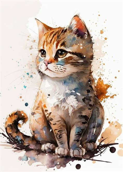 'Watercolor cat animal' Poster by Desiree Mendez | Displate in 2023 ...