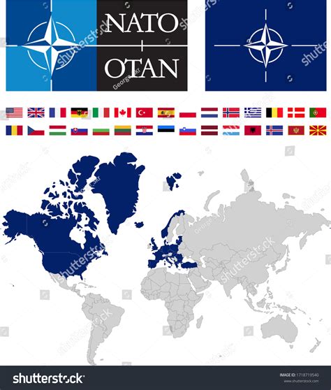 Vektor Stok Map Nato Countries Logos Flags (Tanpa Royalti) 1718719540