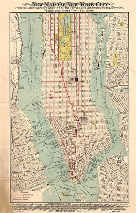 Map of Manhattan, New York 1890. Vintage restoration hardware home Deco ...