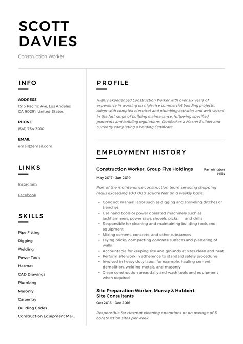 Construction Worker Resume & Writing Guide | +12 Templates | 2019