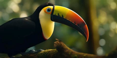 Premium Photo | A toucan with a colorful beak sits on a branch.