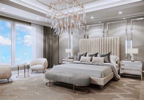 Gorgeous Luxury dream beige bedroom decor with chic channel tufted bed ...