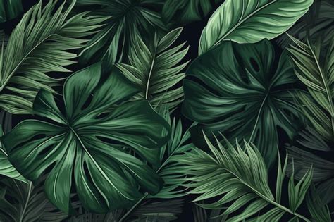 A black background with a pattern of tropical leaves. | Premium AI ...