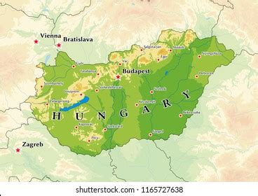 Hungary Physical Map Stock Vector (Royalty Free) 1165727638 | Shutterstock