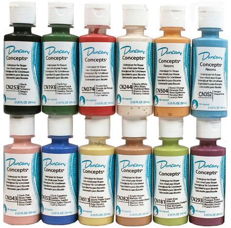 Duncan CNKIT-1 Concepts Underglaze Paint Set, 12 Popular Colors in 2 ...