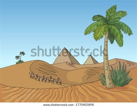 Desert Graphic Color Landscape Sketch Illustration Stock Vector ...