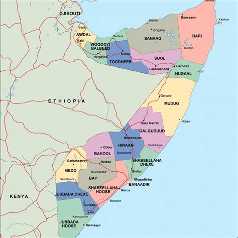 somalia political map. Vector Eps maps. Eps Illustrator Map | Vector ...