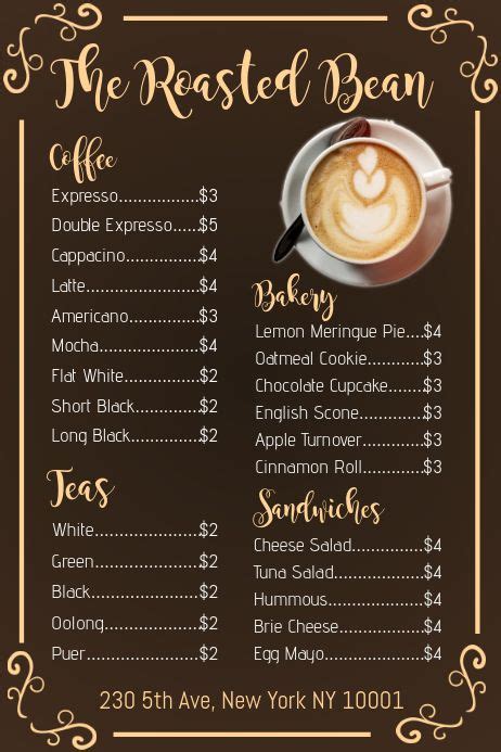 a menu for the rested bean coffee shop