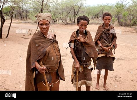 San or Bushmen women in traditional dress, Ghanzi, Botswana Stock Photo ...