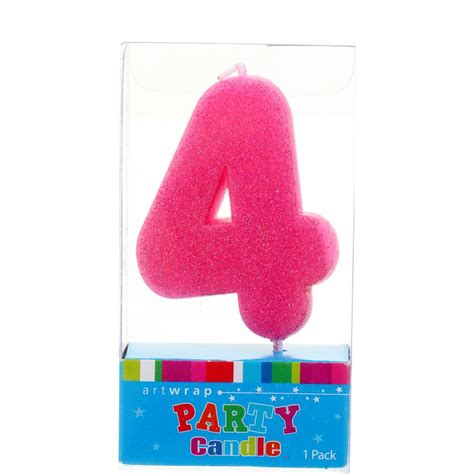 Artwrap Number 4 Glitter Candle - Pink | BIG W