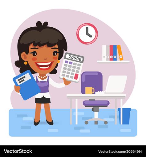 Cartoon female accountant in office Royalty Free Vector