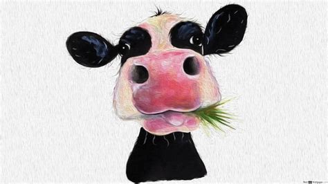 Artistic painting of a cow eating grass 4K wallpaper download