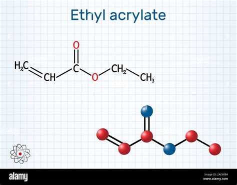 Ethyl acrylate molecule. Structural chemical formula and molecule model ...