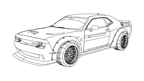 Dodge Challenger SRT Hellcat LBW 2015 Coloring Page | Wecoloringpage.com