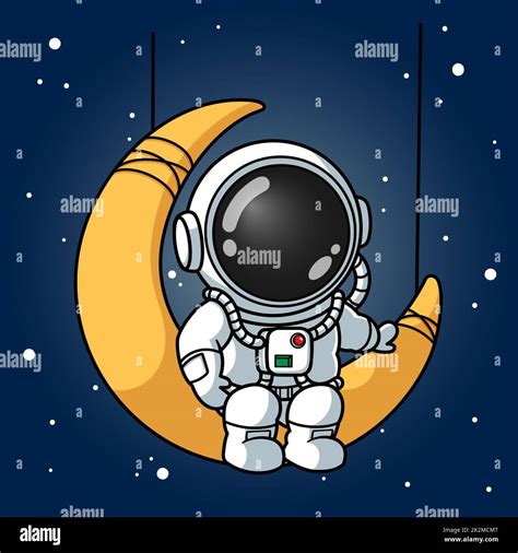 Cute Astronaut Sitting On The Crescent Moon Stock Photo - Alamy