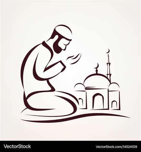 Muslim prayer outlined sketch Royalty Free Vector Image