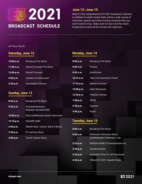 E3 2021 Broadcast Schedule Now Available - Guide Stash