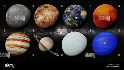 the planets of the solar system in front of the Milky Way galaxy Stock ...