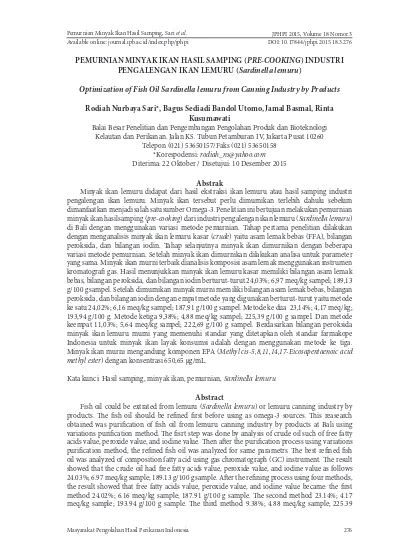 Optimization of Fish Oil Sardinella lemuru from Canning Industry by ...