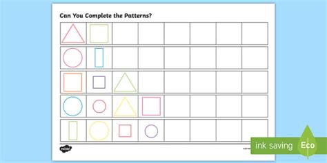 Repeating Pattern Worksheets | Shapes (teacher made)