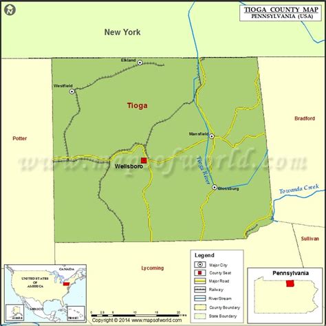 Tioga County Map, Pennsylvania