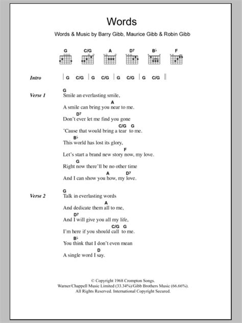 Words by Bee Gees - Guitar Chords/Lyrics - Guitar Instructor